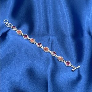 Bali Designer PJC Pink Drusy Quartz Sterling Silver Bracelet